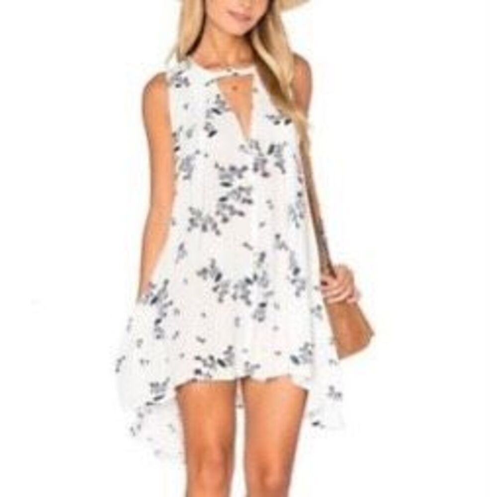 FREE PEOPLE Women's Snap Out Of It Floral Swing Mini Tunic Dress Pockets Medium